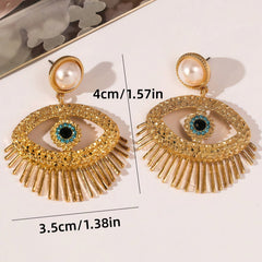 Gold Evil Eye Rhinestone Drop Earrings For Women