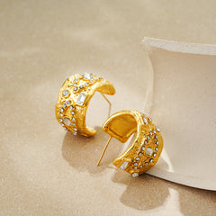 Designer C-Shape Gold CZ Anti Tarnish Stainless Steel Stud Earrings