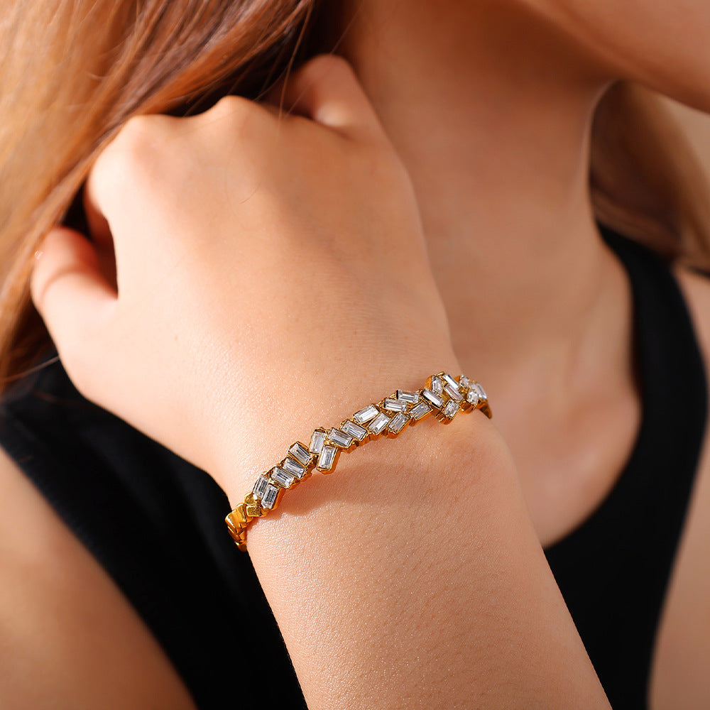 Designer Baguette Gold CZ Anti Tarnish Copper Cuff & Kada For Women