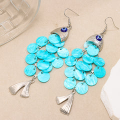 Designer Evil Eye Silver Blue Beaded Tassel Drop Earrings For Women