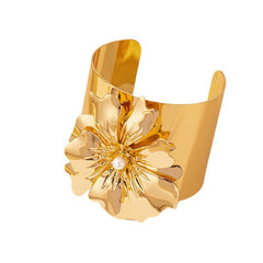 Flower Gold Plated Pearl Alloy Cuff & Kada For Women