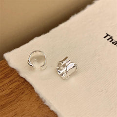 Bow Ribbon Glossy Silver Ear Cuff Earring Pair For Women