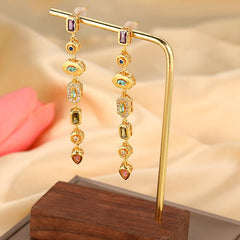 Gold Silver Spectrum Chunky CZ Copper Dangler Earrings Women