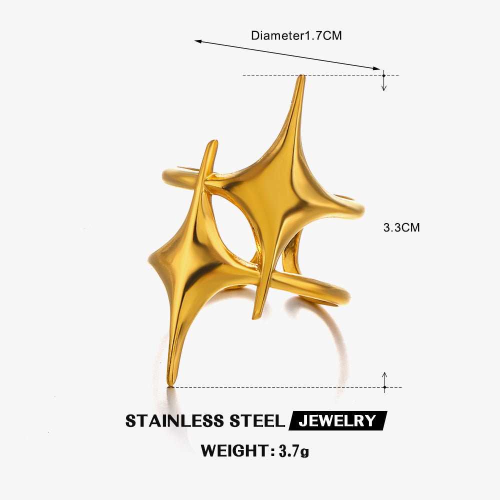 Dual Star Layer 18k Gold Silver Stainless Steel adjustable Ring For Women