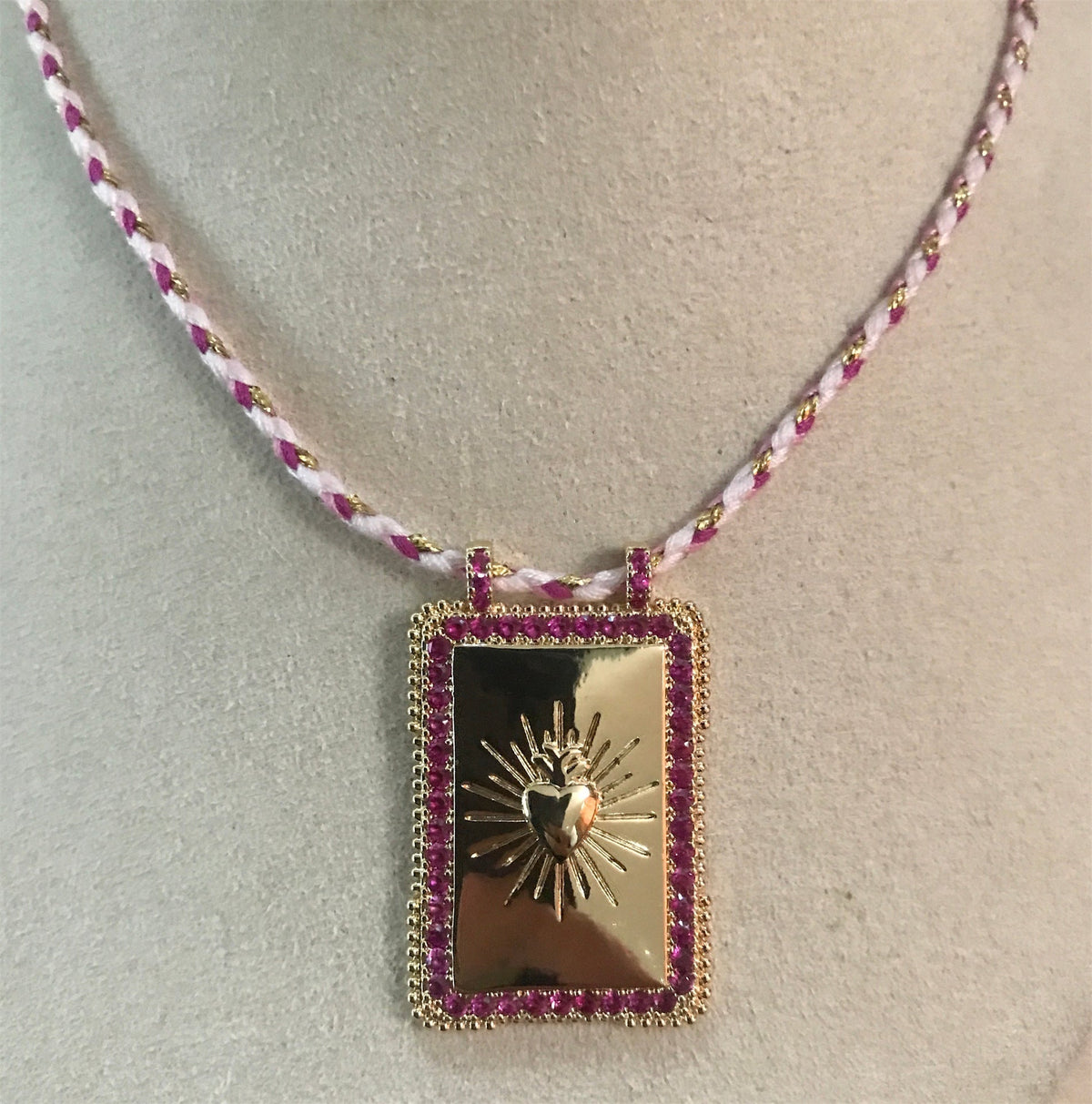 Heart Love Cubic Zirconia 18K Gold Pink Thread Anti Tarnish Necklace Pendant For Women