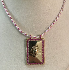 Heart Love Cubic Zirconia 18K Gold Pink Thread Anti Tarnish Necklace Pendant For Women