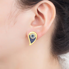 Blue Evil Eye Gold Plated CZ Anti Tarnish Copper Hoop Earrings