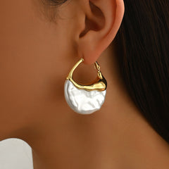 White Modern Abstract Gold Pearl Copper Hoop Earrings For Women