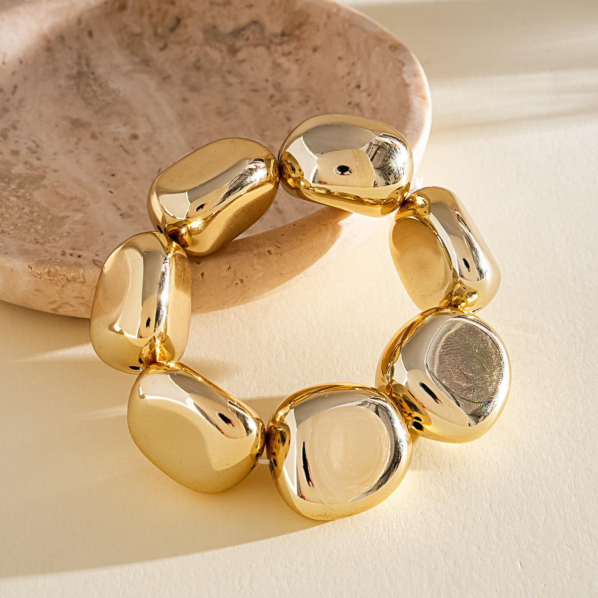 Designer Dual Tone Stretchable Gold Silver Plated Plain Alloy Bracelet