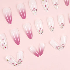 Luxury Pink Floral Gradient Almond Press-On Nails Pack Of 10 For Women