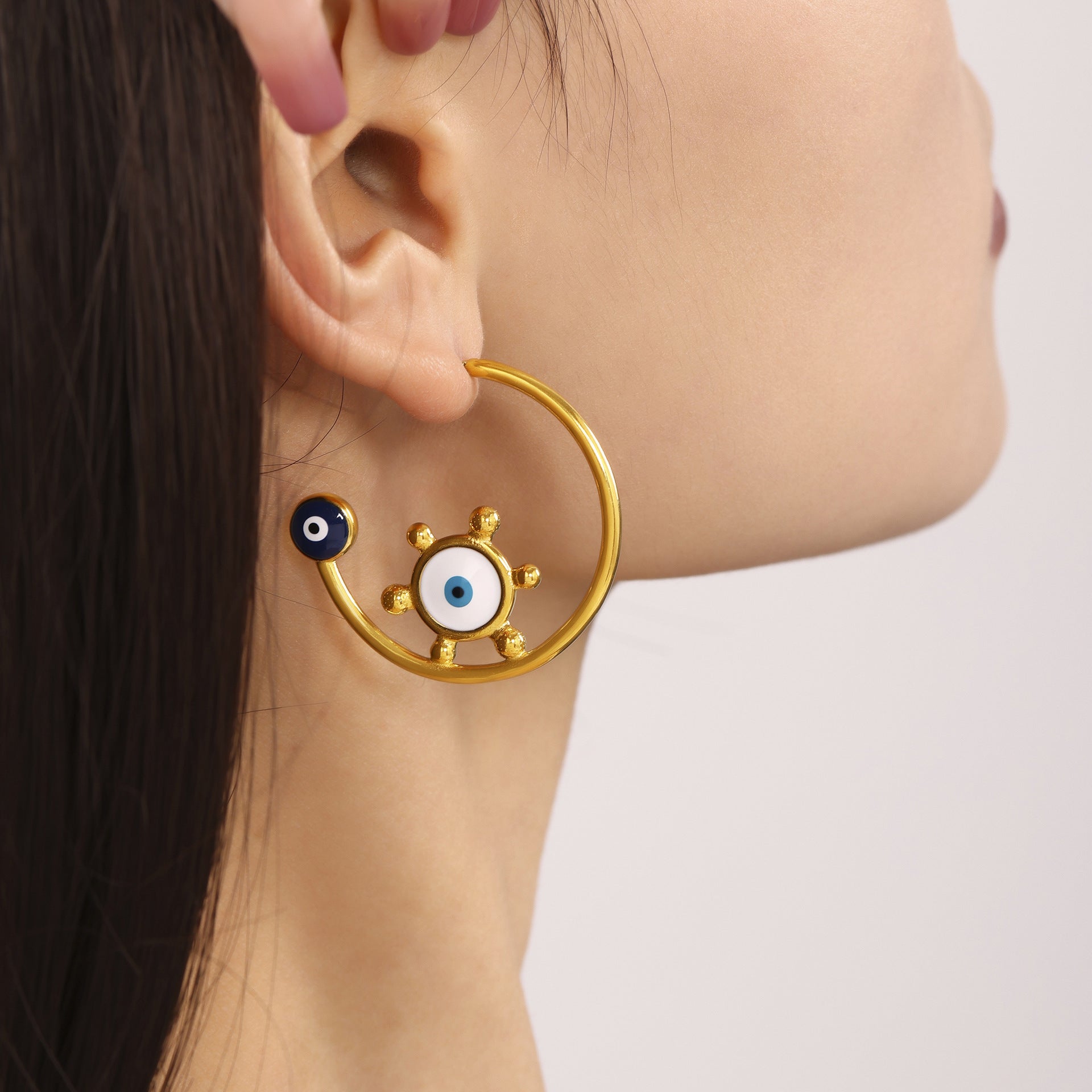 Gold Evil Eye Anti Tarnish Stainless Steel Hoop Earrings For Women