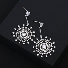 Luxury Snowflake Silver Plated CZ Anti Tarnish Copper Drop Earrings