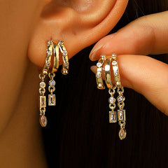 Designer Gold CZ Anti Tarnish Copper Multi Layer Huggie Drop Earrings