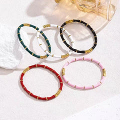 Multi Color Bamboo Style Gold Plated Stainless Steel Bracelet For Women