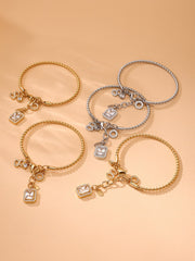 Square No 8 Drop 18K Gold Silver Cubic Zirconia Stainless Steel Charm Bracelet For Women