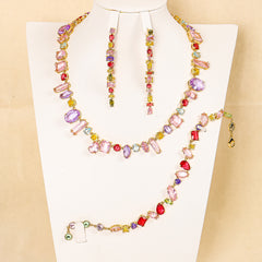 Multi Color Gemstone Gold CZ Anti Tarnish Copper Necklace Combo Set