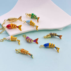Multi Color Fish Gold Plated Enamel Copper Pendant Chain Women