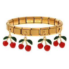 Red Cherry Gold Plated Anti Tarnish Stainless Steel Bracelet For Women