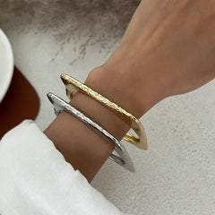 Beaten Finish Square Round 18K Gold Silver Openable Kada Bracelet For Women