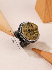 Agate Black Brown Gemstone Crystal Adjustable Ring For Women