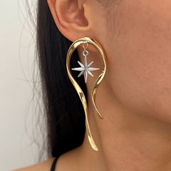 Designer Starburst Long Gold Plated Anti Tarnish Copper Drop Earrings