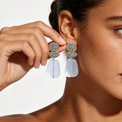 Multi Color Floral Gold Crystal Dangler Earrings For Women