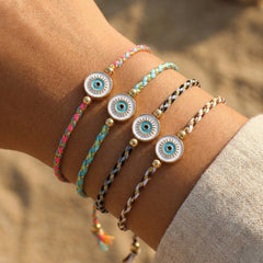 Multi Color Evil Eye Gold Plated Thread Bracelet  For Women