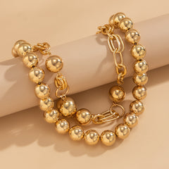 Ball 18K Gold Silver Pearl Anti Tarnish Dual Layer Necklace For Women