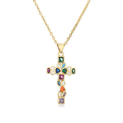 Rosery Cross Over Rainbow 18K Gold Plated Anti Tarnish Necklace Pendant Chain For Women