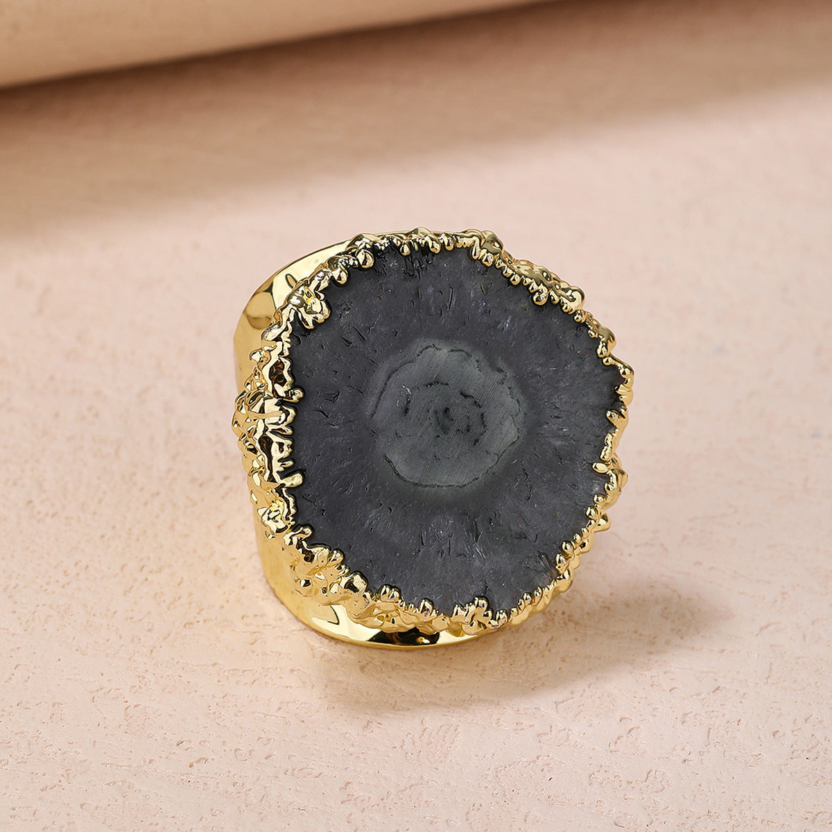 Black Gemstone Crystal 18K Gold Adjustable Ring For Women Group1
