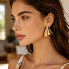 Luxury Two-Tone Teardrop Gold Silver Rhinestone Drop Earrings For Women