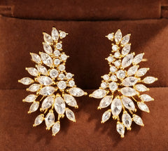 Premium Marquise Cut Leaf Gold Silver Plated CZ Copper Stud Earrings