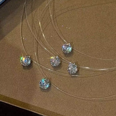 Round Solitaire Cubic Zirconia 18K Gold Anti Tarnish Necklace Pendant Chain For Women