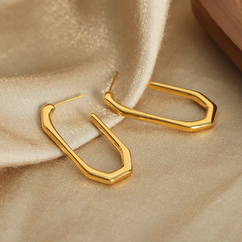 Geometric Hexagon Gold Silver Plated Anti Tarnish Copper Hoop Earrings