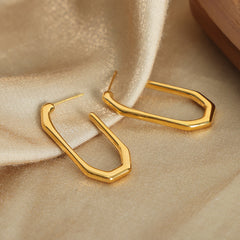 Geometric Hexagon Gold Silver Plated Anti Tarnish Copper Hoop Earrings