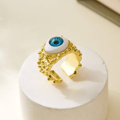 Evil Eye 18K Gold Blue Anti Tarnish Adjustable Band Ring For Women