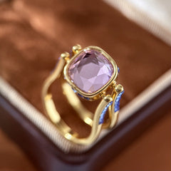 Purple Square Cubic Zirconia Copper Size Ring For Women