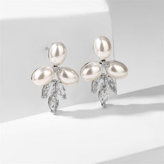 Silver Plated Flower Pearl Anti Tarnish Copper Earrings