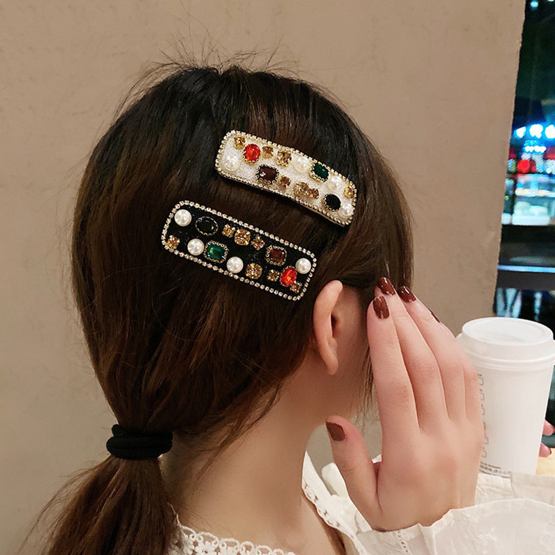 Rectangle Crystal Pearls Cubic Zirconia Black White Hair Clips Hair Accessories For Women