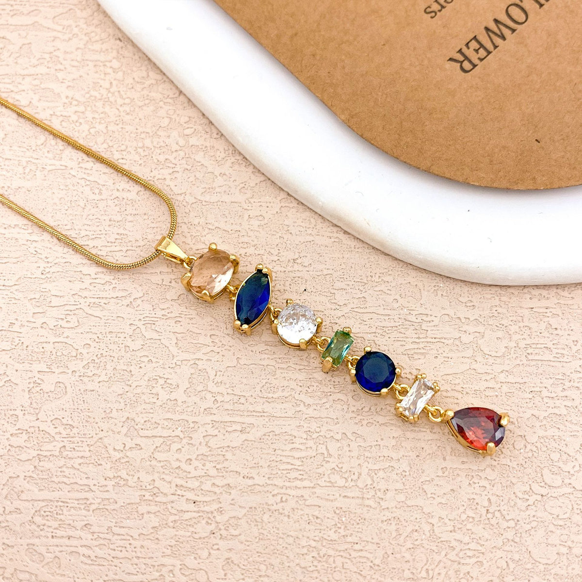 Designer Rainbow Crystal Gold Silver CZ Stainless Steel Necklace