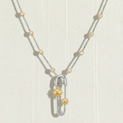 Gold Silver Celestial Safety Pin Stainless Steel Necklace