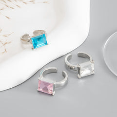 Designer Multi-Color Square Cut Silver Plated Rhinestone Toe Ring