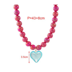 Pink Blue Heart Gold Plated Beads Resin Necklace For Women