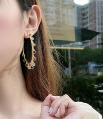Oval Rainbow Crystal 18K Gold Plated Anti Tarnish Hoop Earring For Women