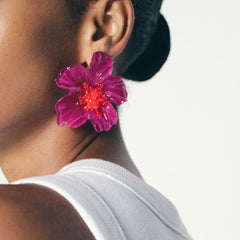 Acrylic Transparent Flower Orange Dangler Stud Earring For Women