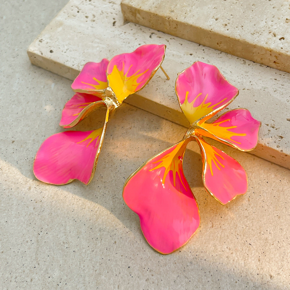 Floral Flower Leaf 18K Gold White Pink Yellow Dangler Earring