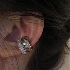 Gold Silver Double Band Cubic Zirconia Copper Ear Cuff Earrings Women