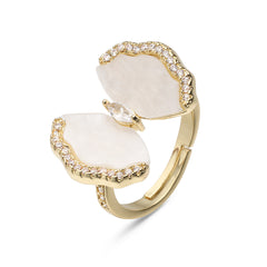 White Butterfly Gold Cubic Zirconia Copper Adjustable Ring For Women