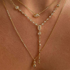 Oval Solitaire Cubic Zirconia 18K Gold Anti Tarnish Necklace Pendant Chain For Women