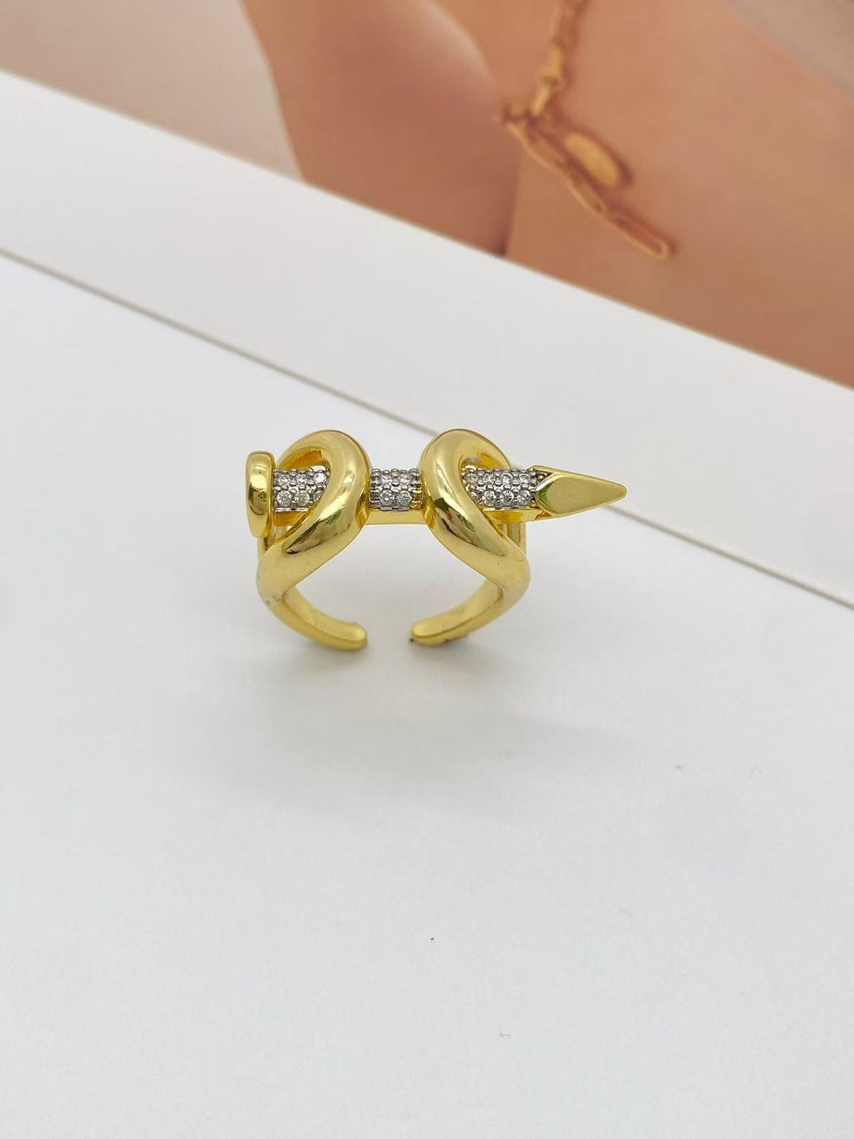 Gold Silver Nail Cubic Zirconia Copper Adjustable Ring For Women